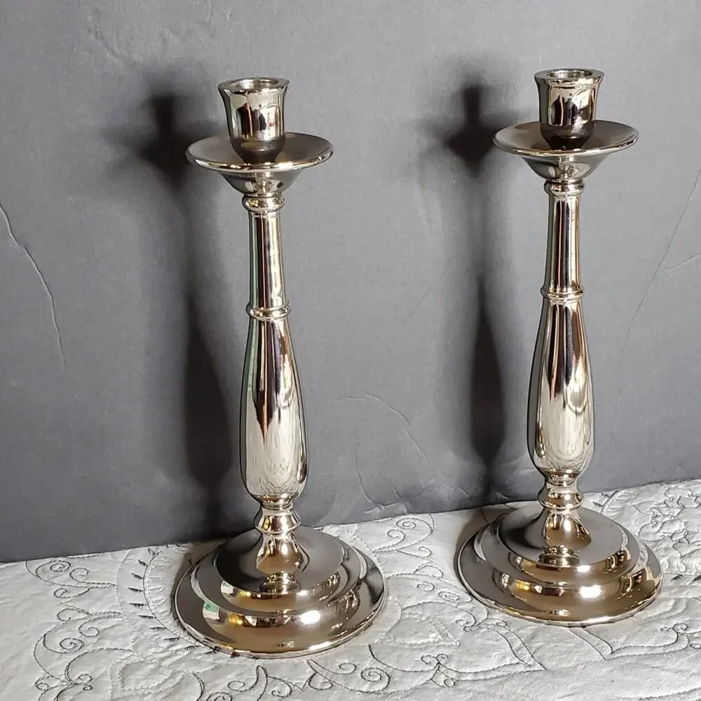 Pottery Barn Pair of Silver candlesticks 10.5